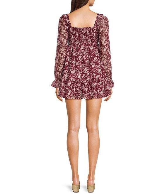 Allison & Kelly Floral Print V-Neck Long Sleeve Smocked Tiered Babydoll Dress Product Image