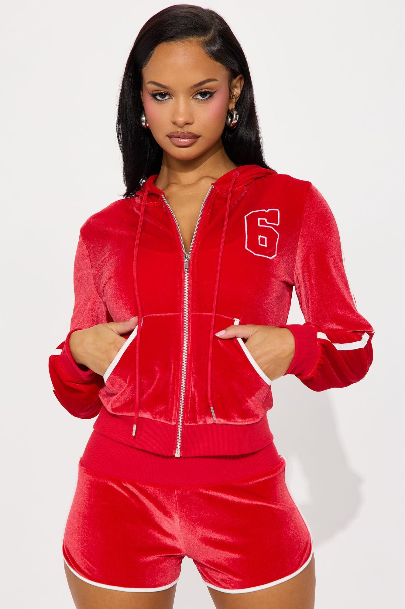 Sarah Velour Micro Short Set - Red Product Image