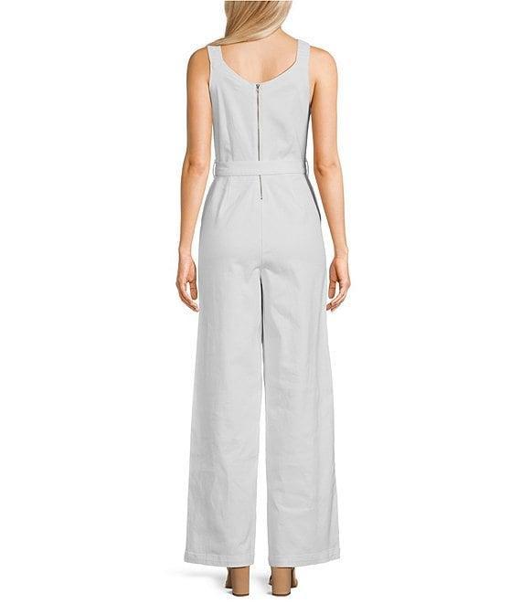 Copper Key Tie Front Wide Leg Denim Jumpsuit Product Image
