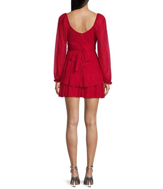 Midnight Doll Long Sleeve Glitter Dot Double Hem Fit & Flare Dress Product Image