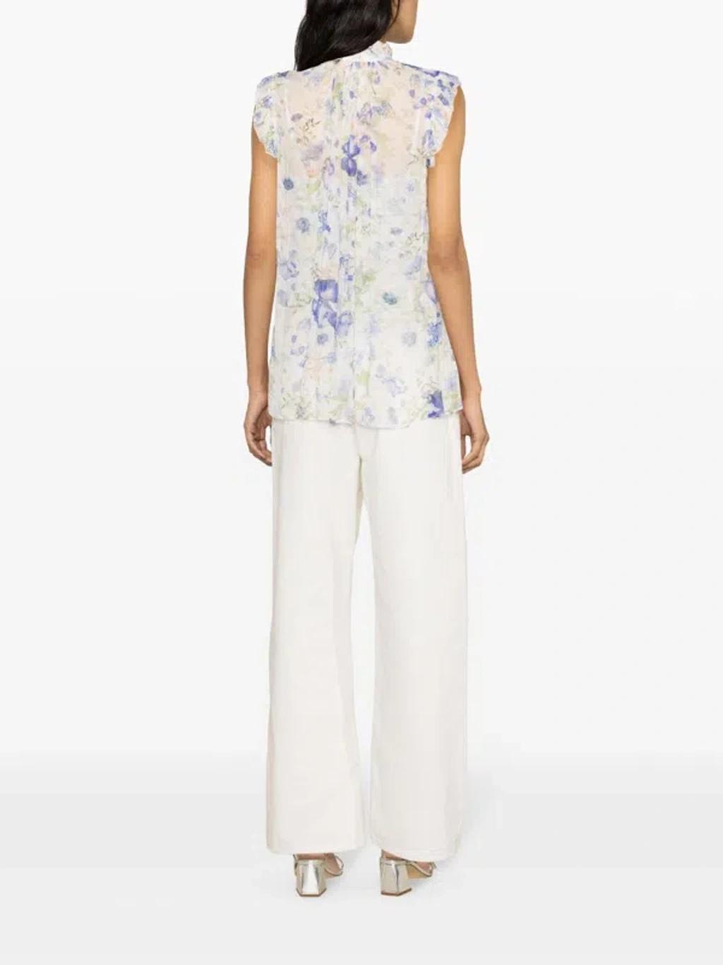 ZIMMERMANN Natura Floral Frilled Top In Blue Product Image