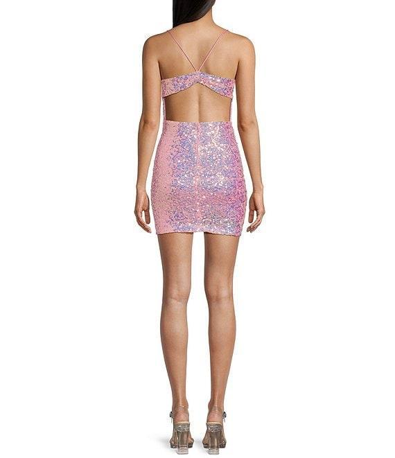Blondie Nites Sleeveless Spaghetti Strap Iridescent Sequin Open Back Dress Product Image