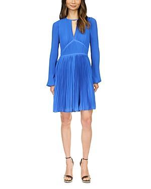 MICHAEL Michael Kors Solid Eco Poly Keyhole V-Neck Elastic Sleeve Cuff Fit  Flare Dress Product Image