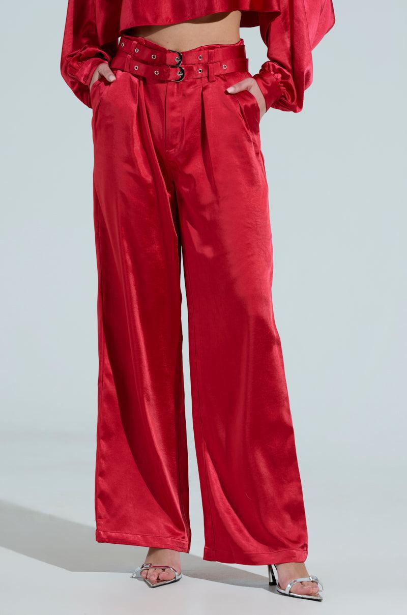 FEELIN THE LOVE BELTED SATIN TROUSER Product Image