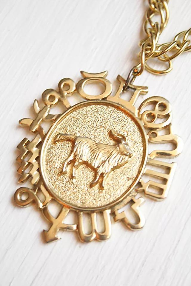 Vintage Taurus Medallion Zodiac Gold Necklace Selected By Moons + Junes Vintage Product Image