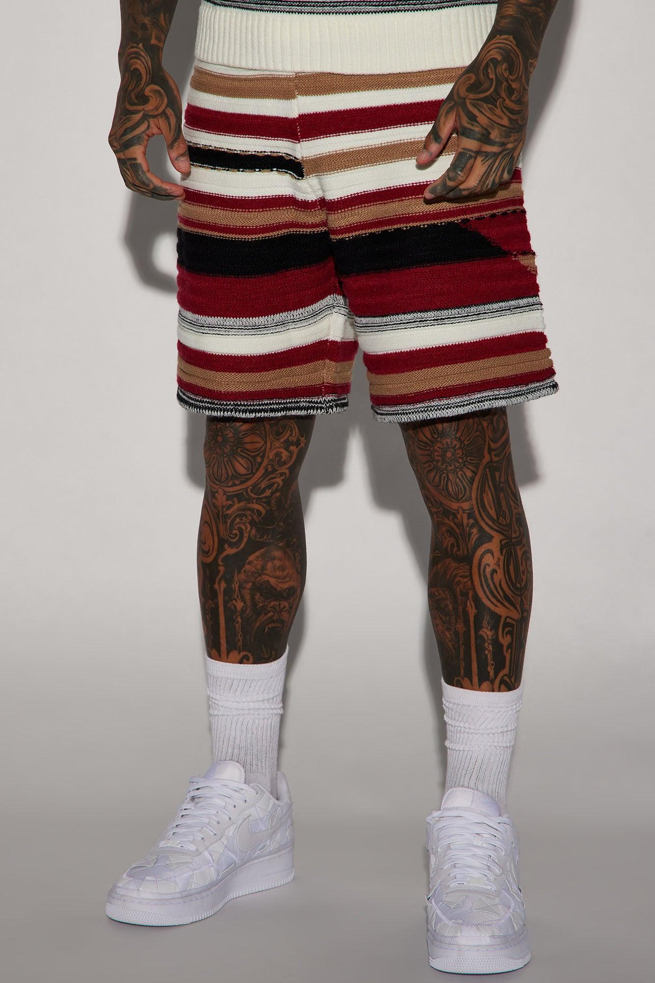 Striped Sweater Knit Shorts - Red/combo Product Image