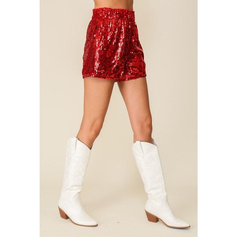 Red High Wasited Sequin Shorts Product Image