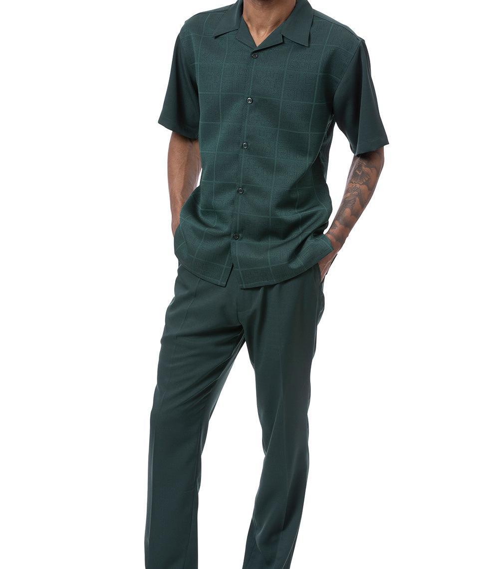 Emerald Tone-on-tone Windowpane Walking Suit 2 Piece Short Sleeve Set Product Image