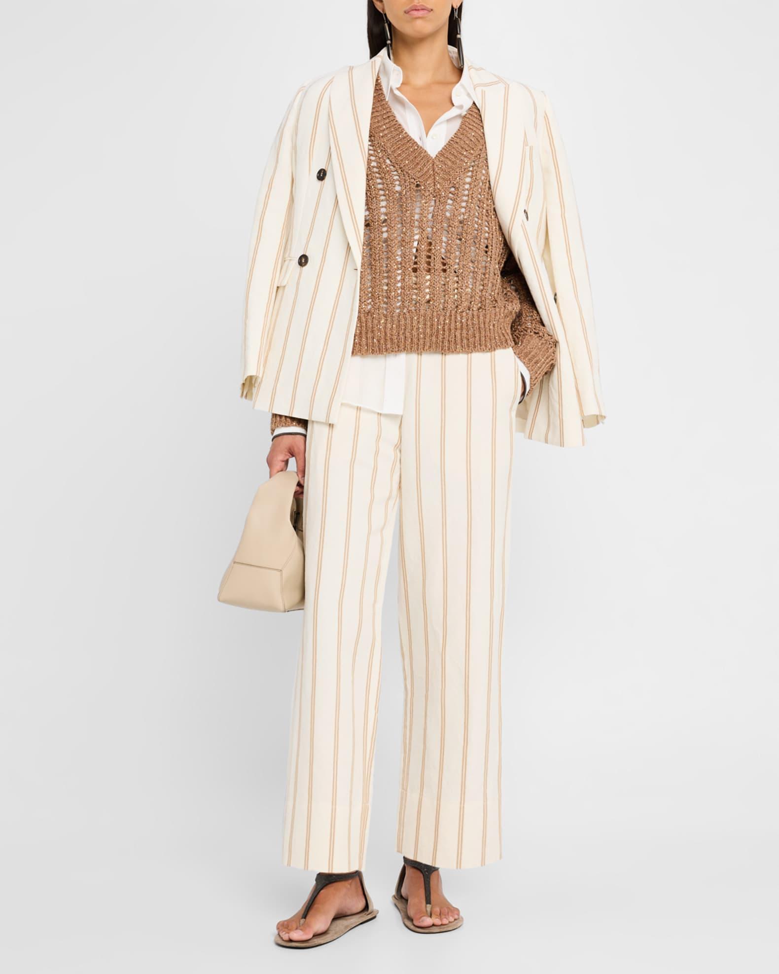 V-Neck Paillette Open-Weave Knit Sweater Product Image