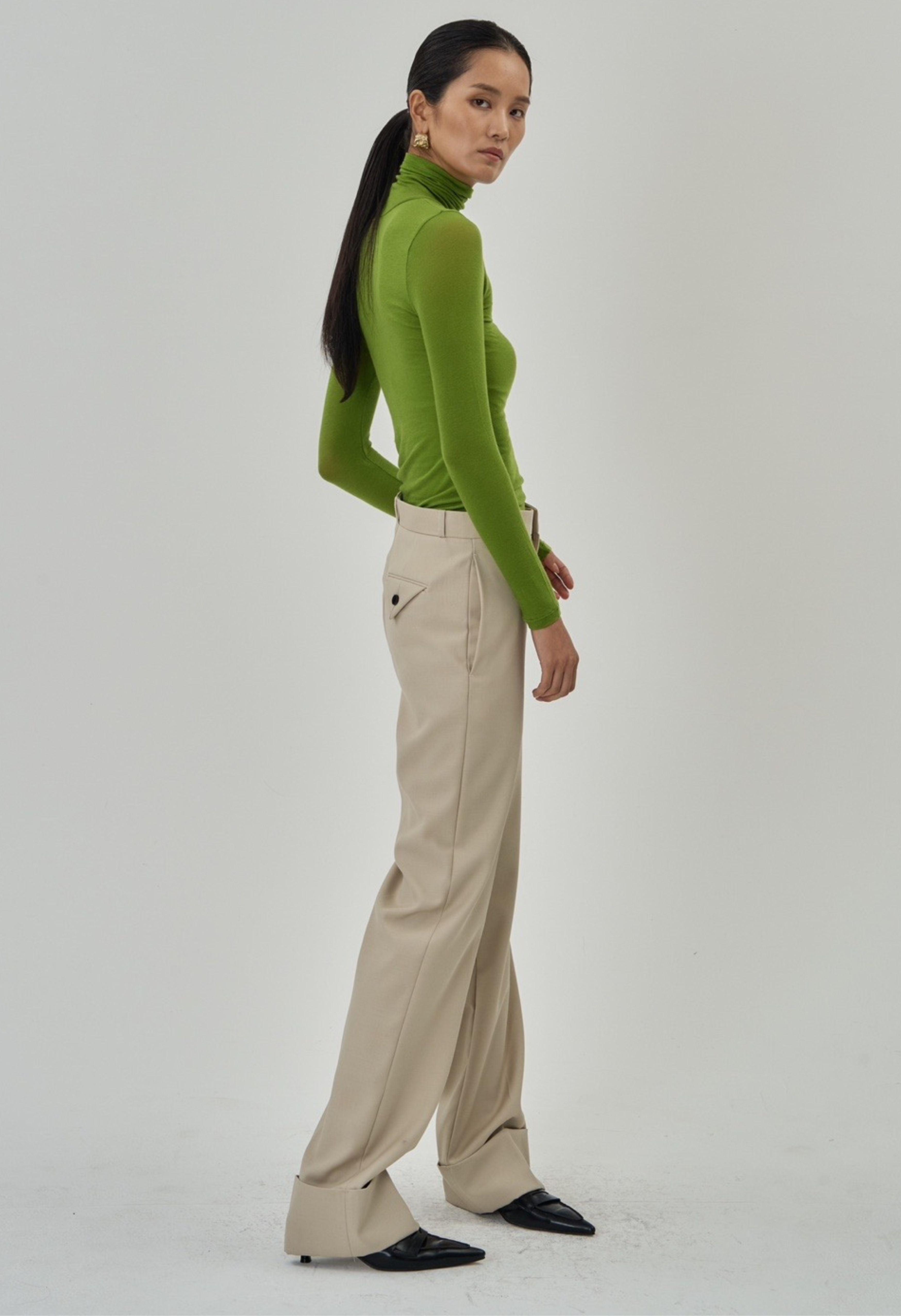 Jersey Turtleneck Top in Olive Product Image