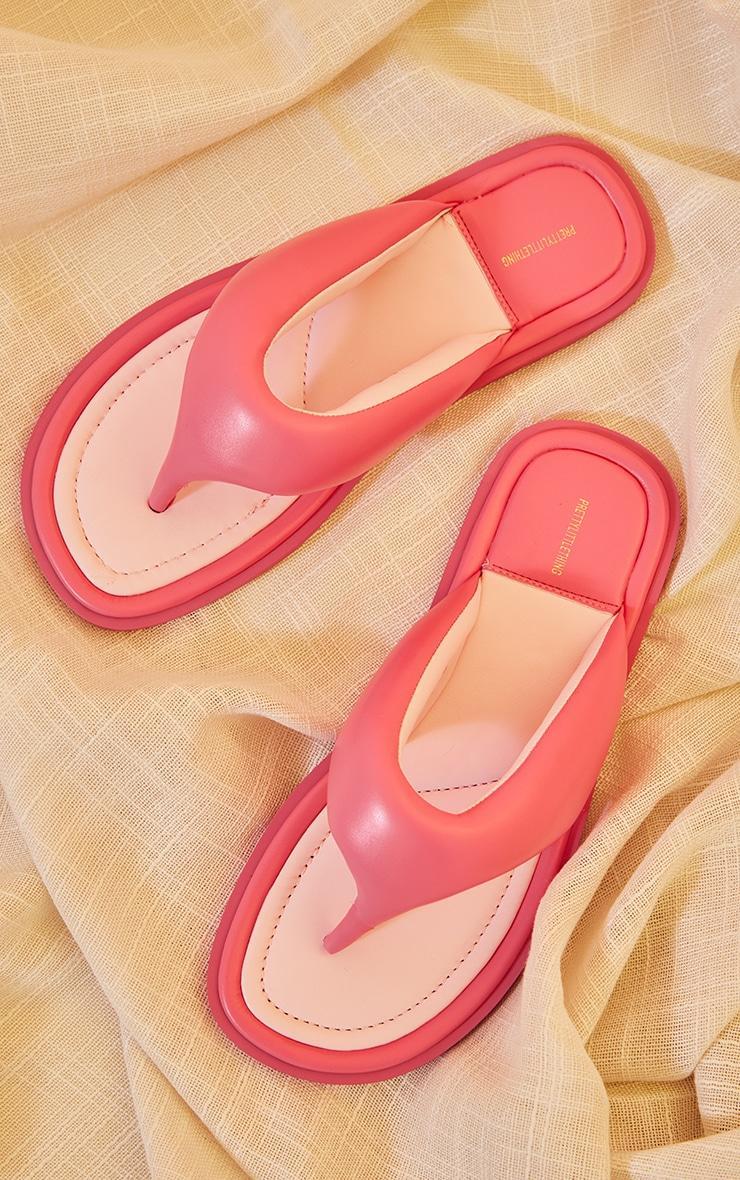 Pink PU Contrast Chunky Padded Strap Flip Flops Product Image