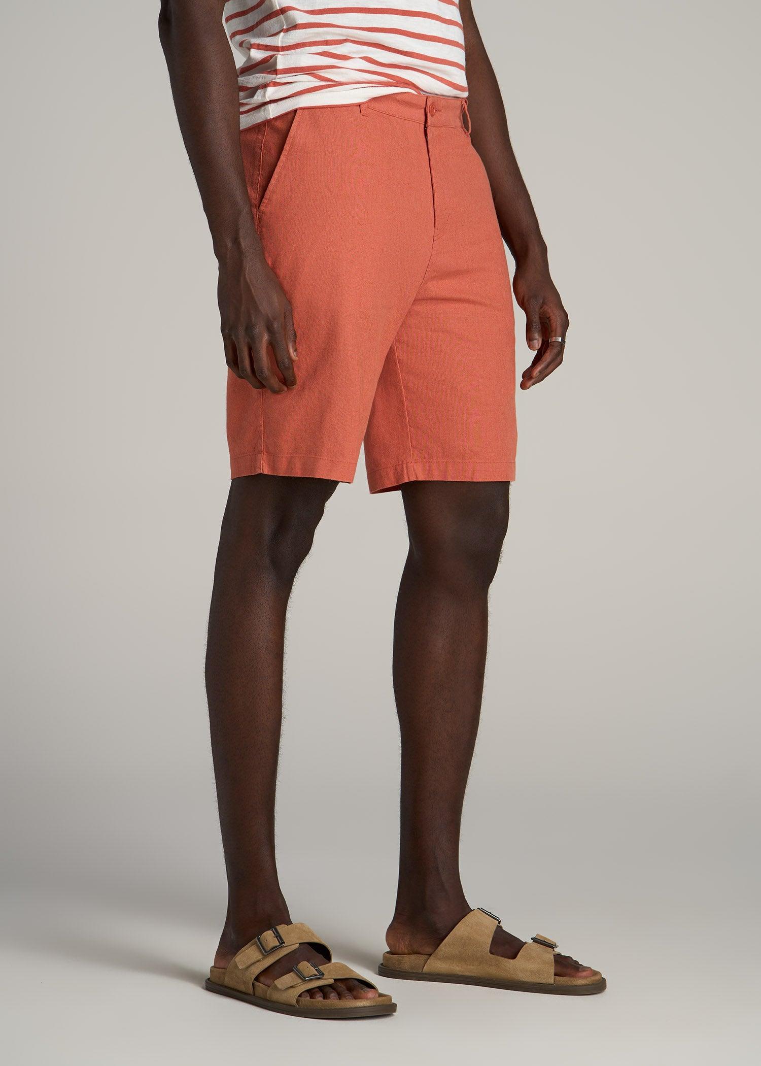 Linen Shorts For Tall Men in Burnt Orange Male Product Image