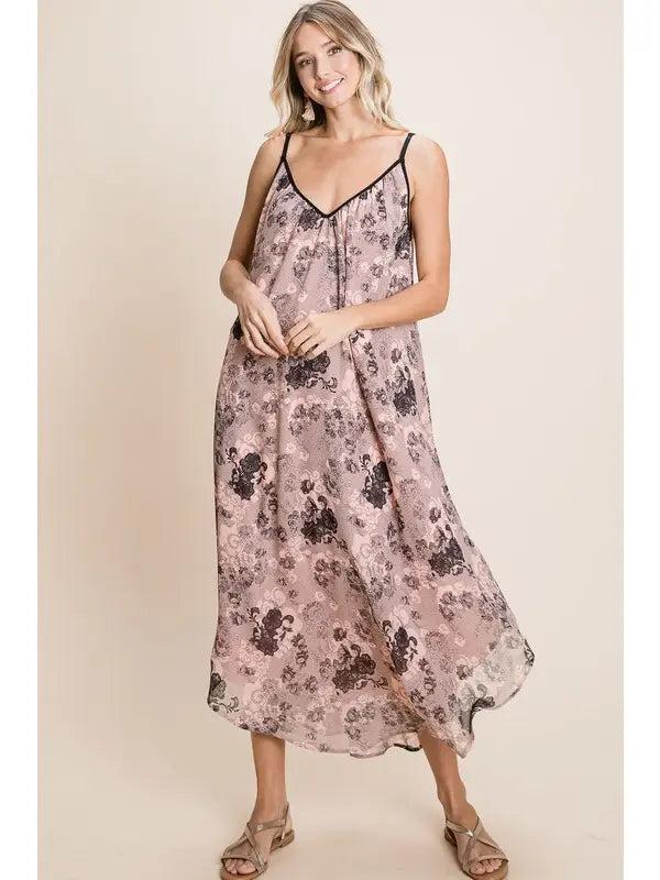 Pink and Black Lace Floral Dress Product Image