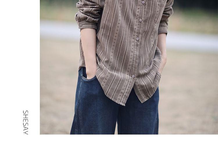 Long-Sleeve Patterned Pocket Detail Corduroy Shirt Product Image