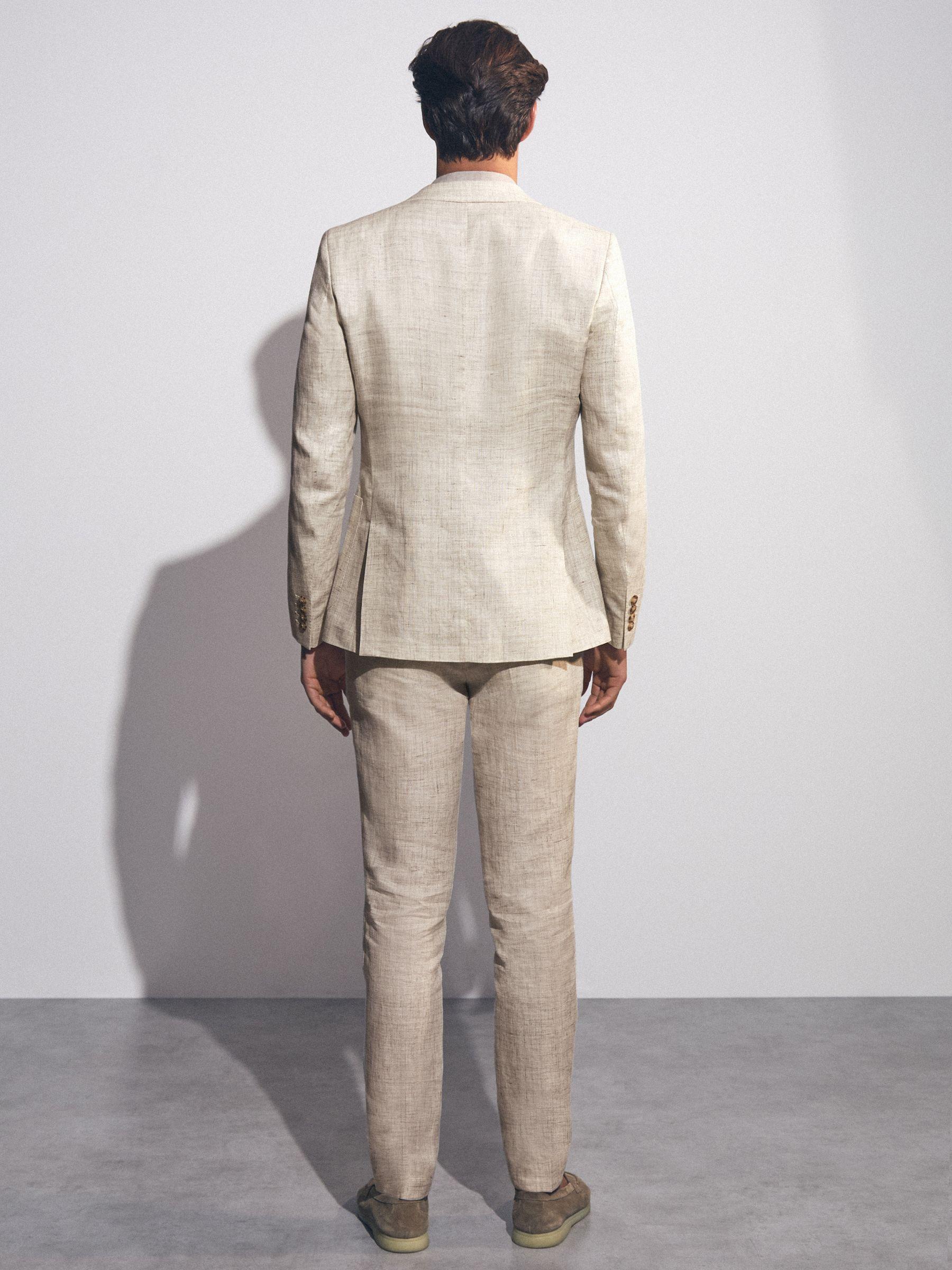 Slim Fit Linen Single Breasted Check Suit Blazer in Oatmeal Product Image