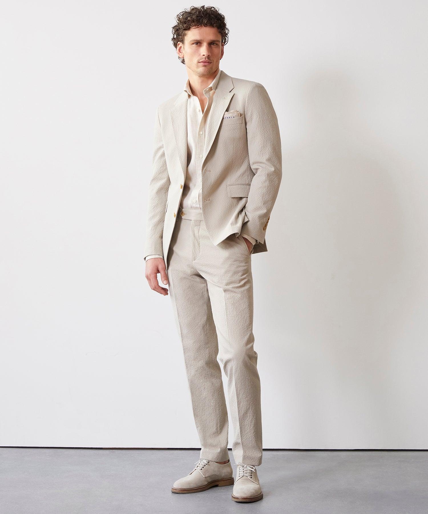 Italian Seersucker Sutton Trouser in Stone Product Image