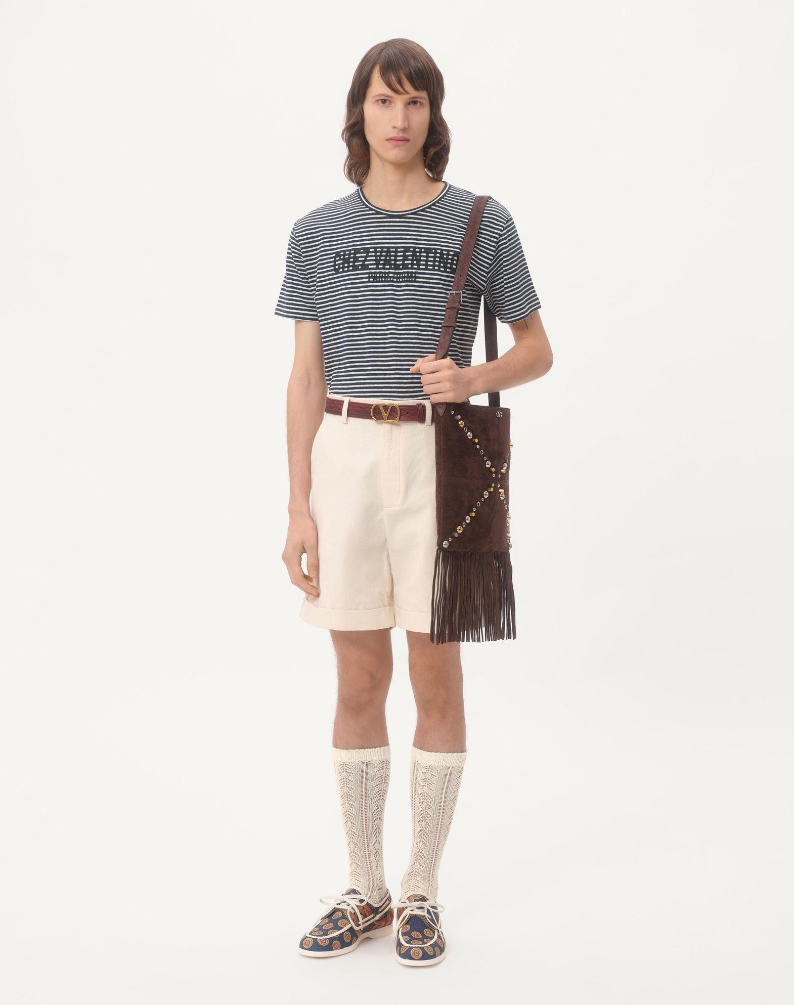 Striped Cotton T-Shirt With Chez Valentino Print Product Image