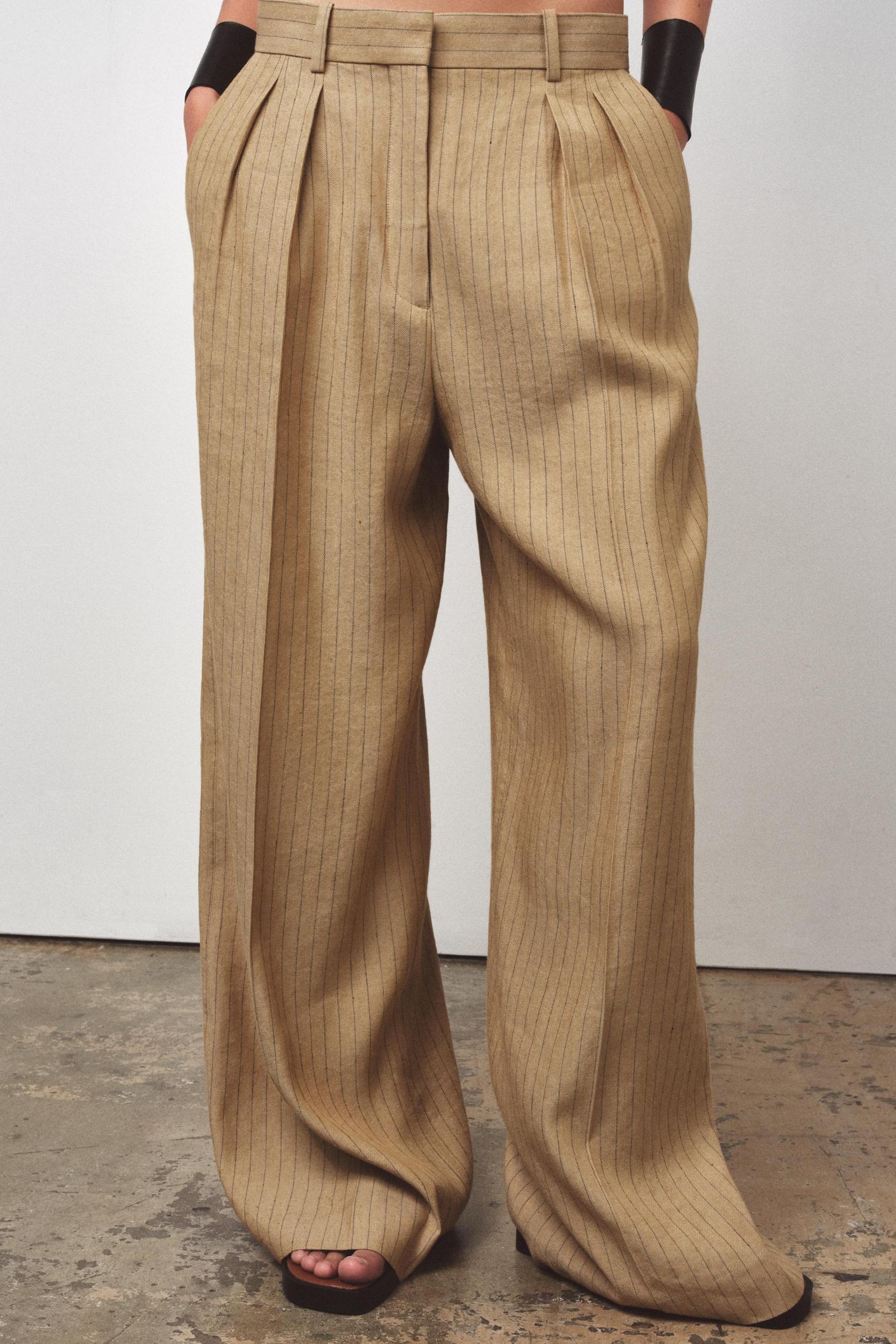 ZW COLLECTION LINEN STRIPE PLEATED PANTS Product Image