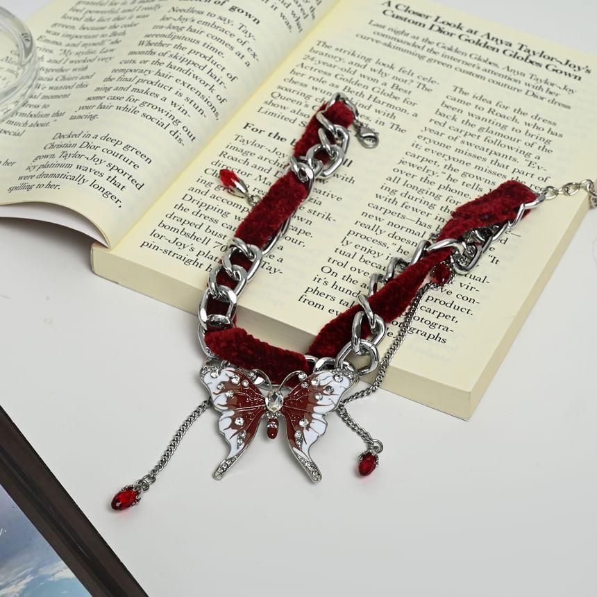 Butterfly Faux Crystal Pendant Alloy Velvet Choker Product Image