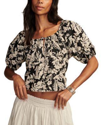 Lucky Brand Gathered Poplin Top Multi) Women's Clothing Product Image