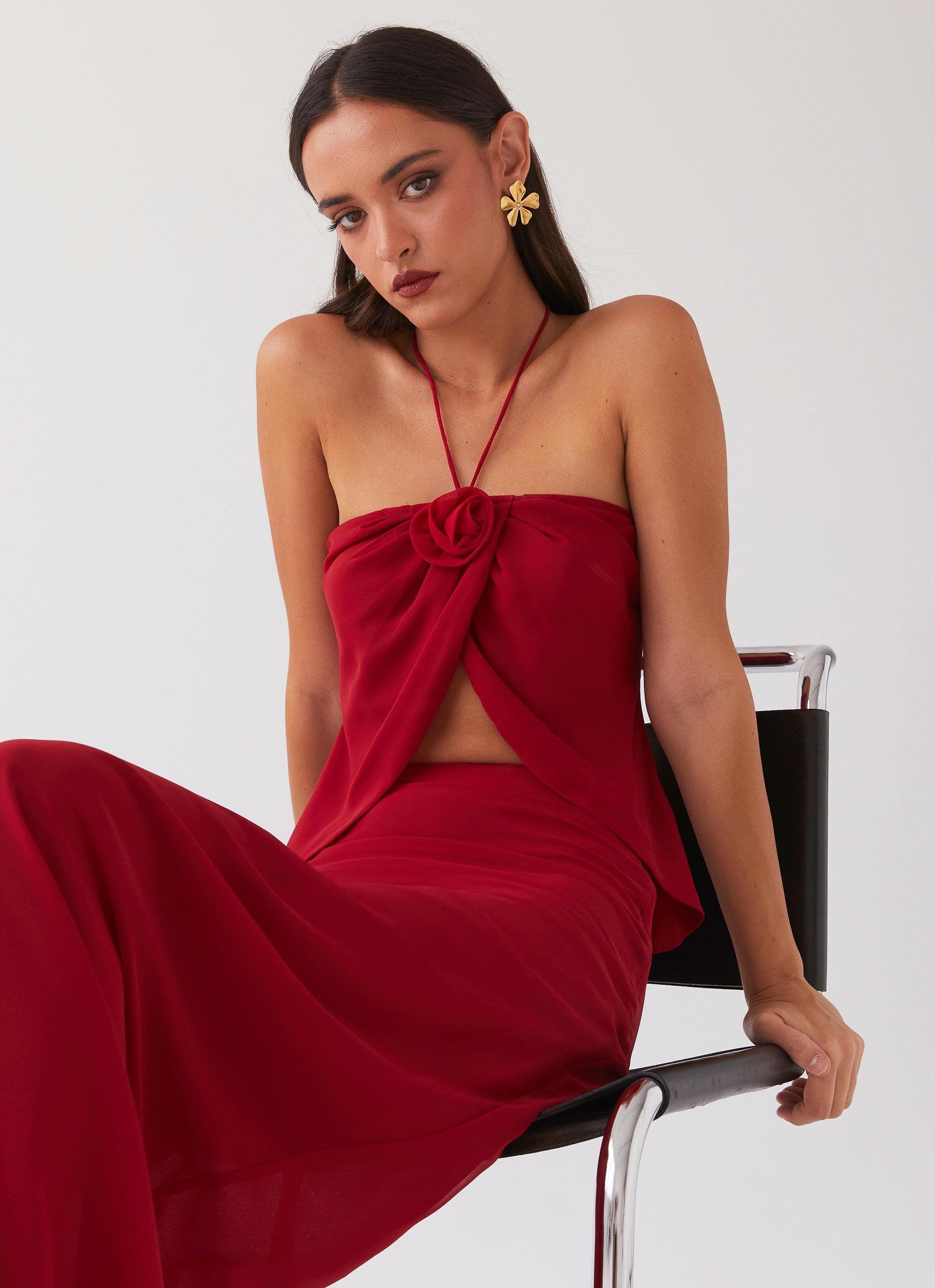 Nightfall Rose Tie Top - Rouge Red Product Image