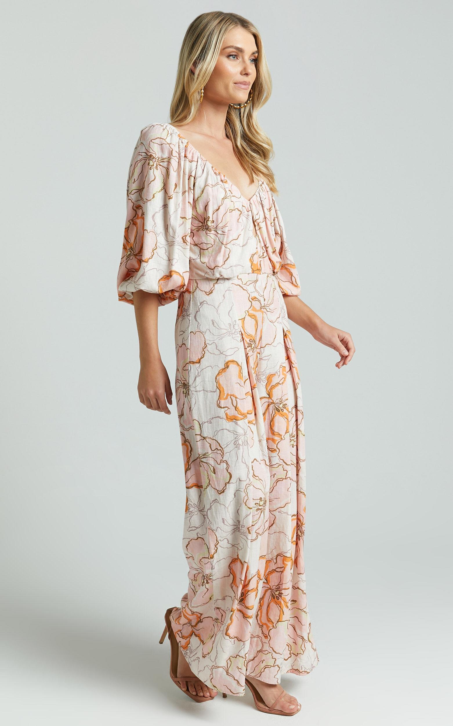 Amalie The Label - Berenice Linen Blend Puff Sleeve Wide Leg Jumpsuit in Maison Fleur Product Image