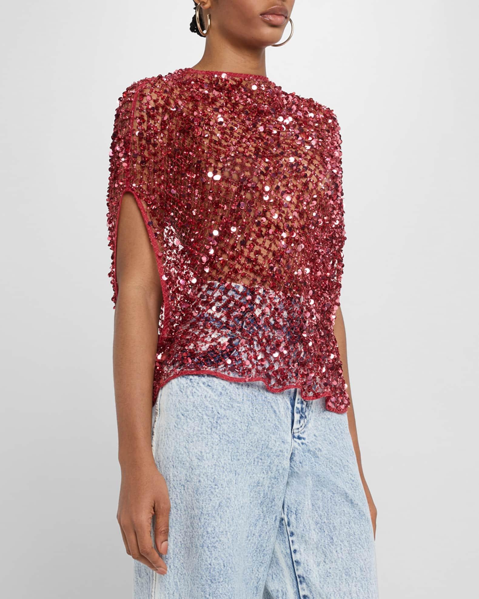 Sequin Net Mesh Cape Top Product Image