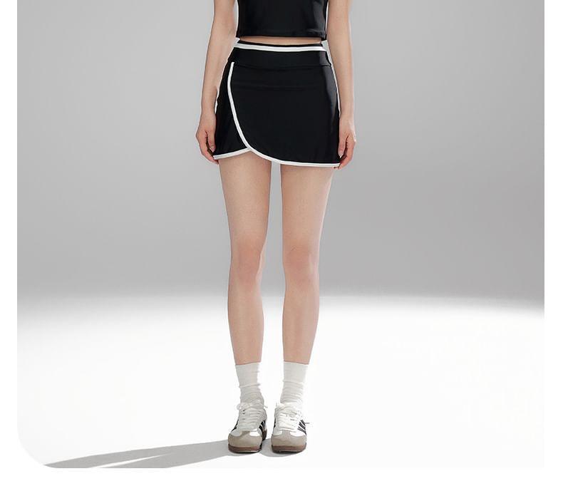 Set: Short-Sleeve Two Tone Swim Top + Swim Skirt Product Image