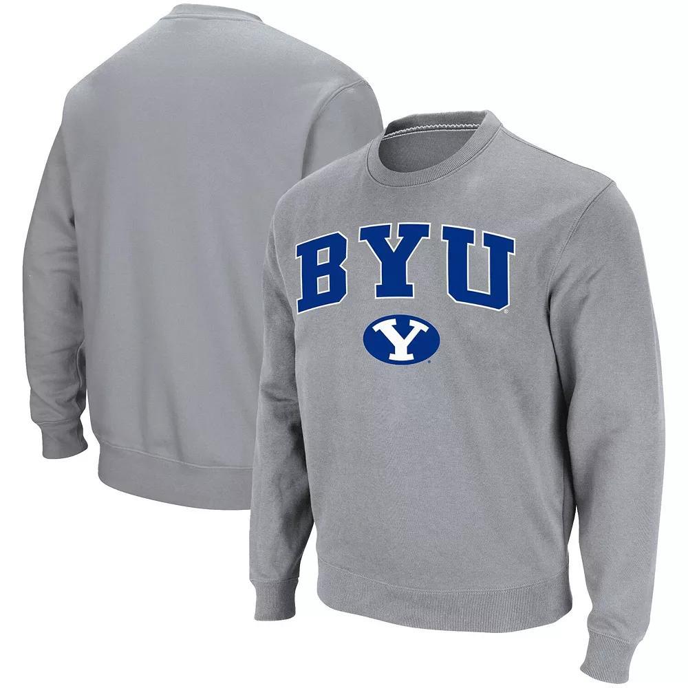 Men's Colosseum Heathered Gray BYU Cougars Team Arch & Logo Tackle Twill Pullover Sweatshirt, Size: Medium, Grey Product Image