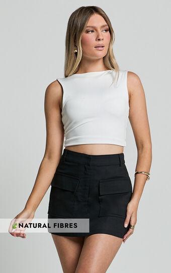 Aerilyn Skort - High Waisted A Line Linen Look Skort in Black Product Image