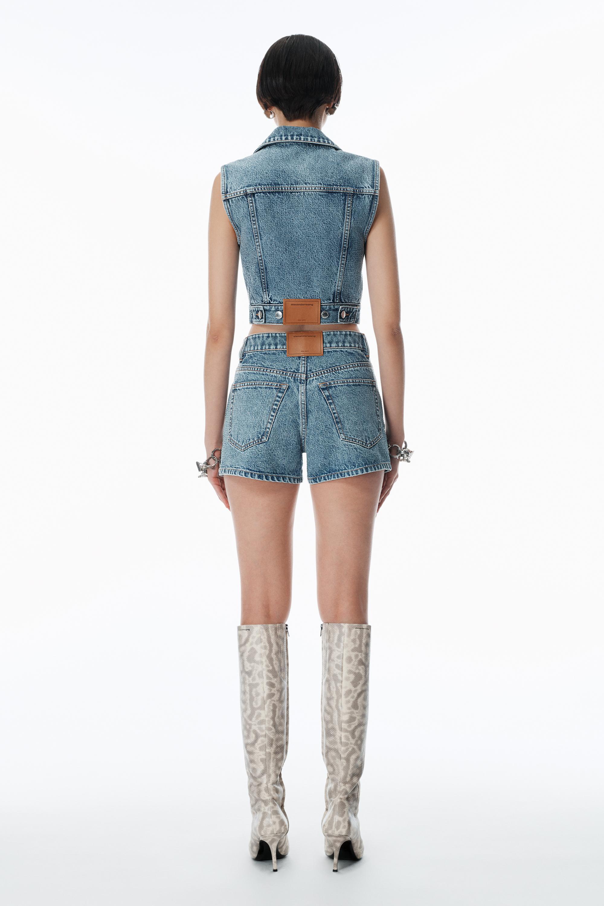 Clear Bead Hotfix Denim Vest With Tie Front Product Image