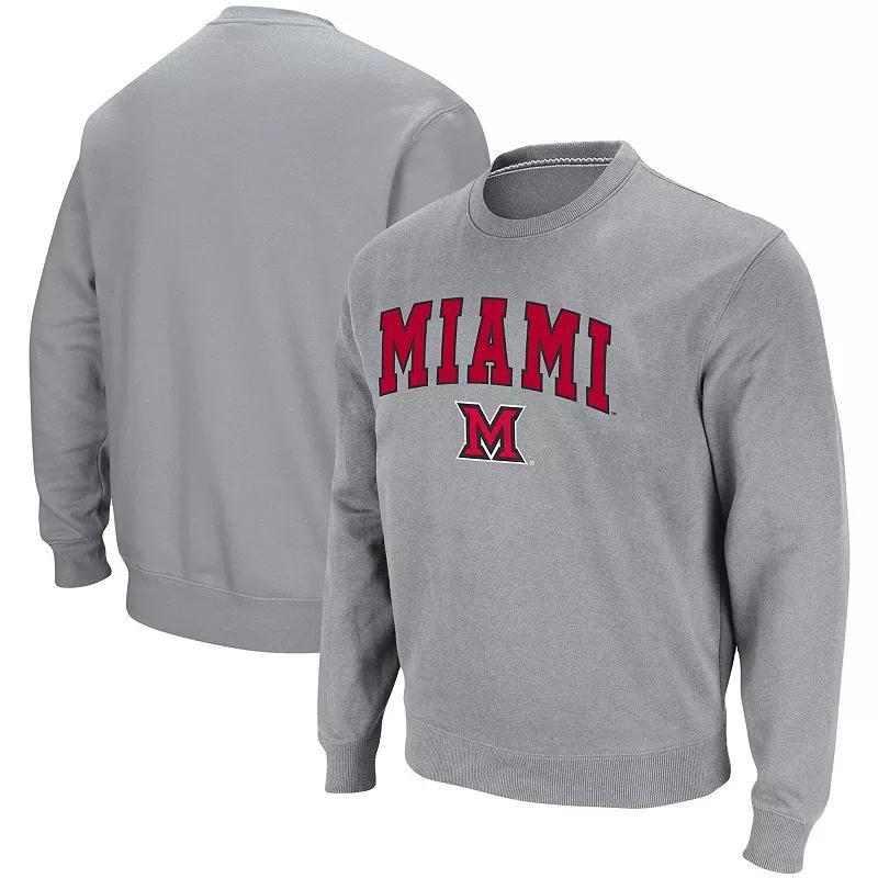 Mens Colosseum Heathered Gray NDSU Bison Arch & Logo Tackle Twill Pullover Sweatshirt Product Image