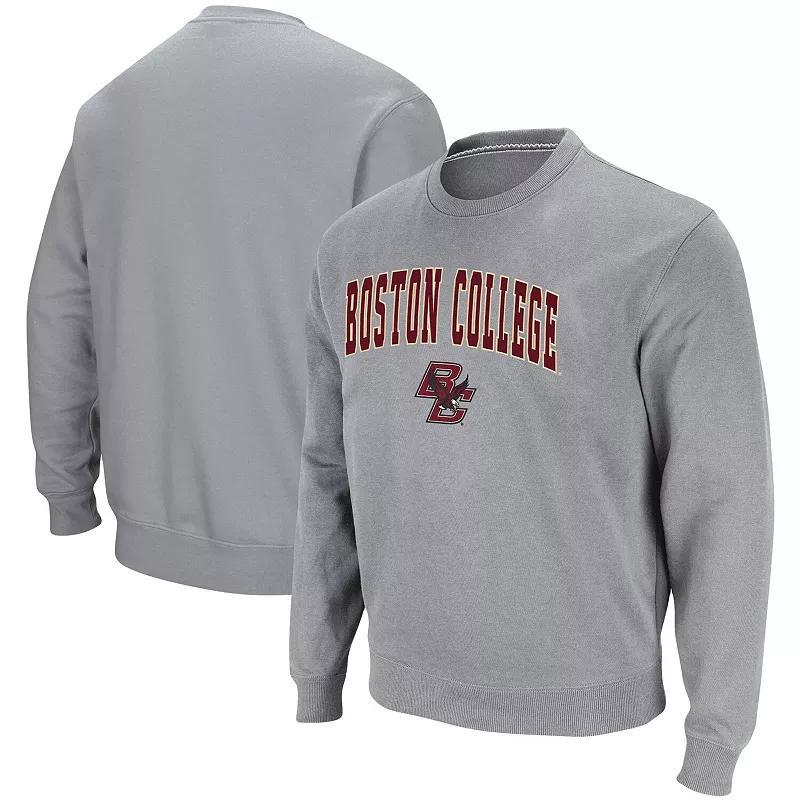 Men's Colosseum Heathered Gray Boston College Eagles Arch & Logo Tackle Twill Pullover Sweatshirt, Size: XL, Grey Product Image