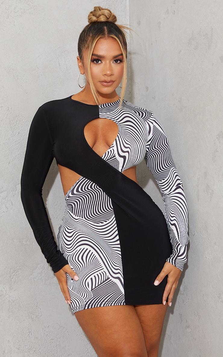 Shape Monochrome Swirl Print Wrap Detail Panel Bodycon Dress Product Image