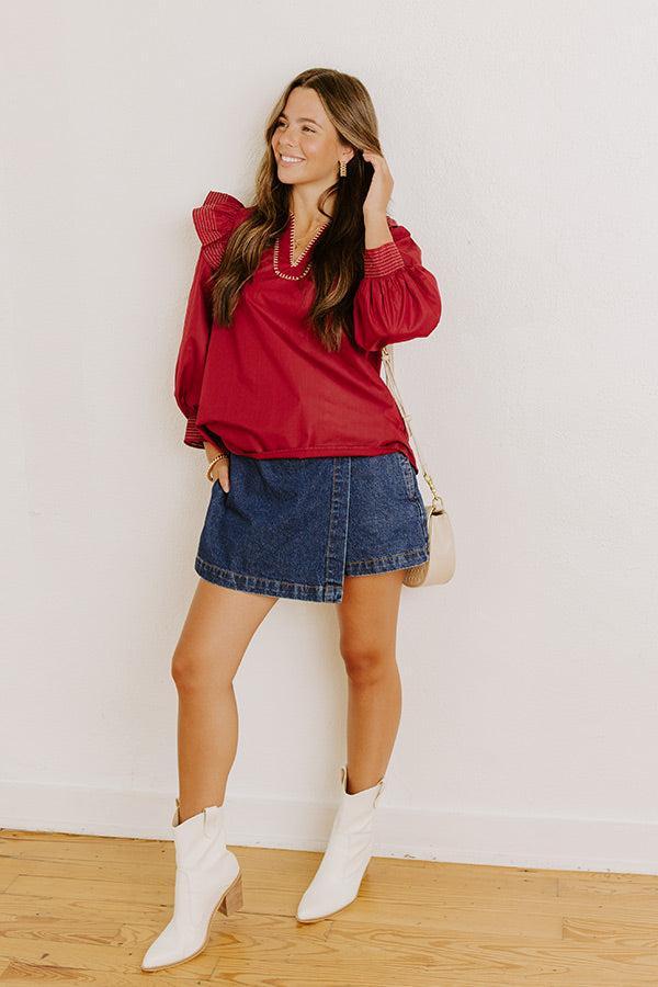 Chic Moment Ruffle Top in Crimson Product Image