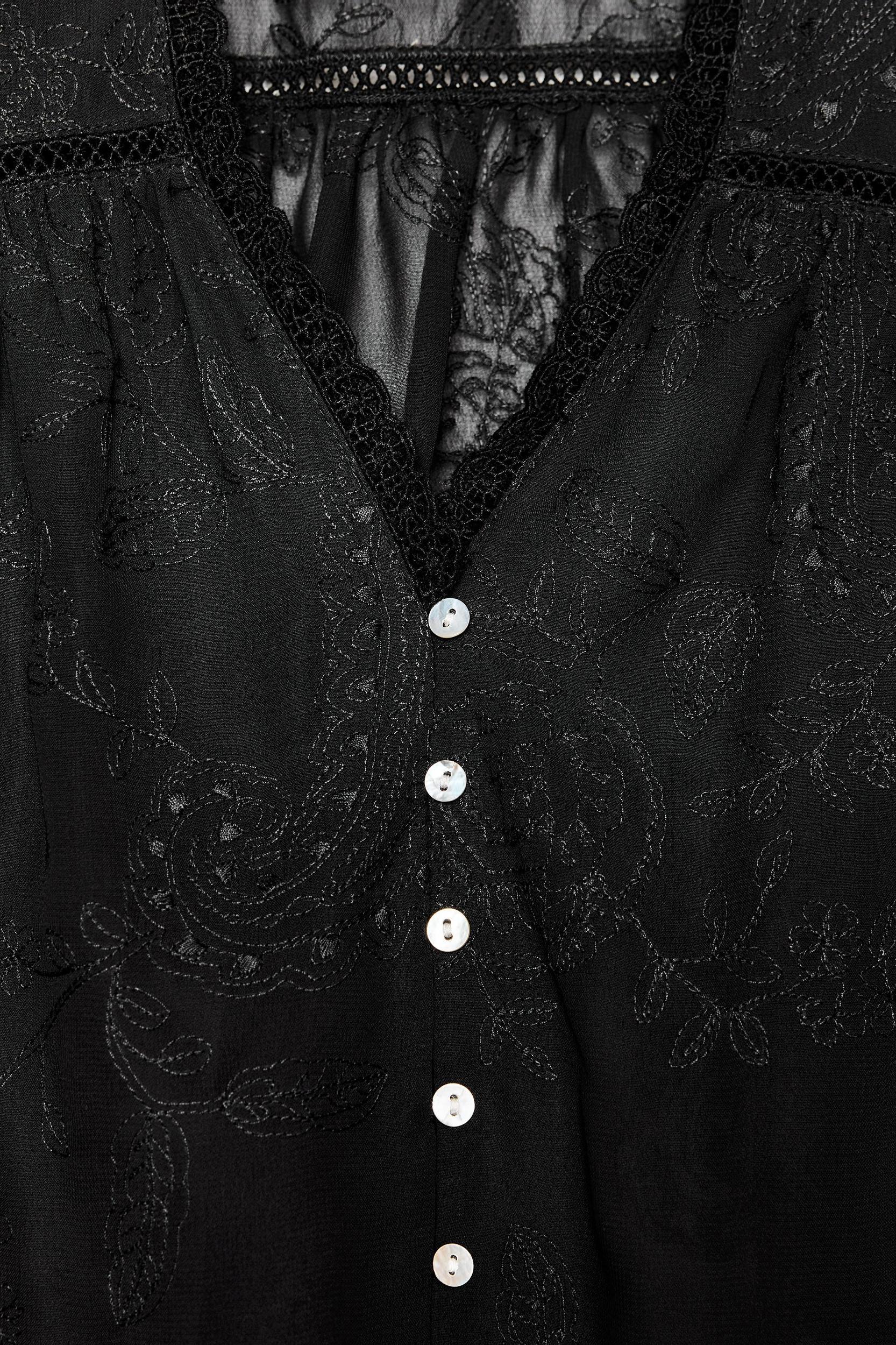 EMBROIDERED LACE TRIM SHIRT Product Image