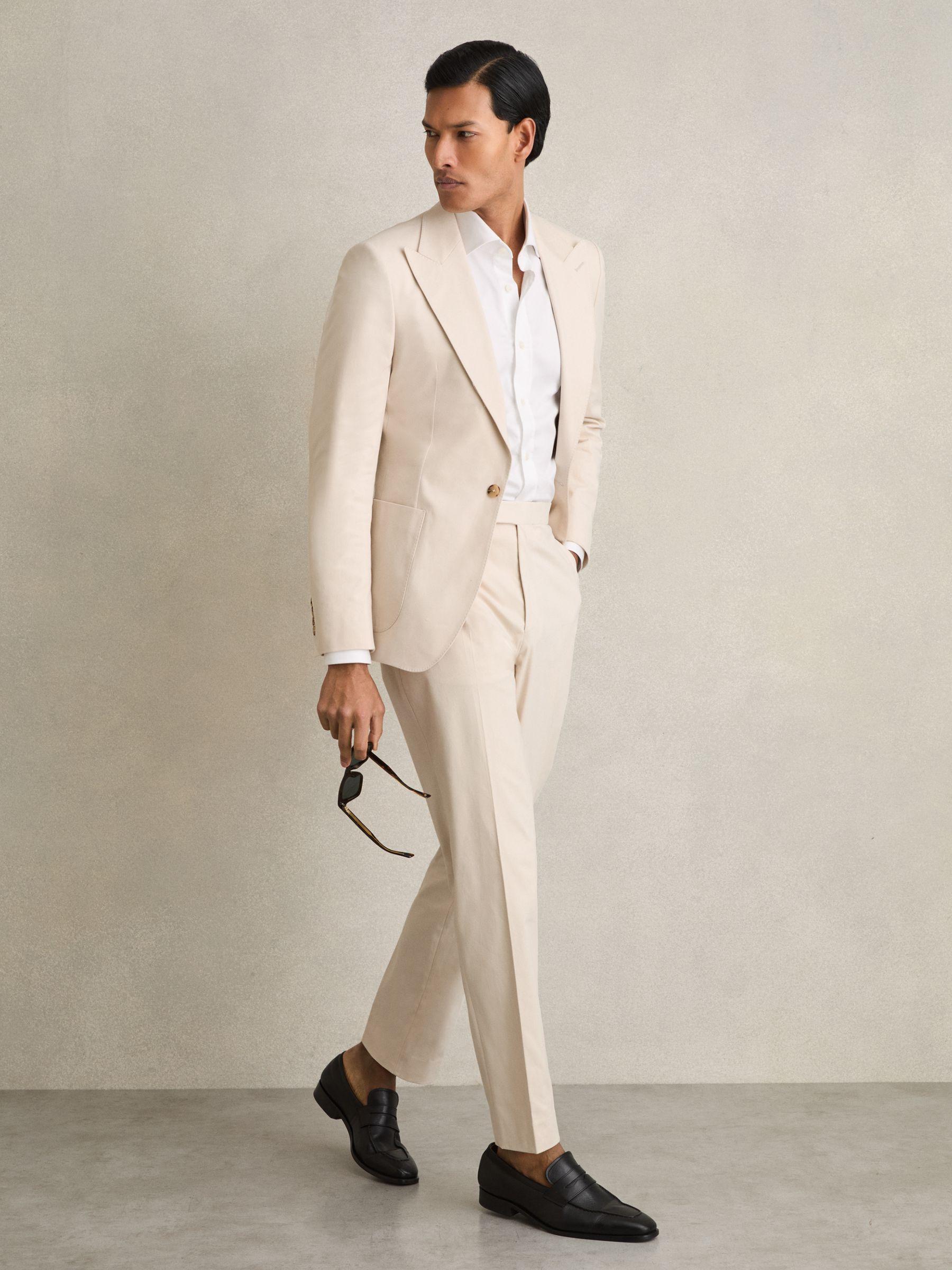 Cotton Slim-Fit Suit Trousers With Stretch in Stone Product Image