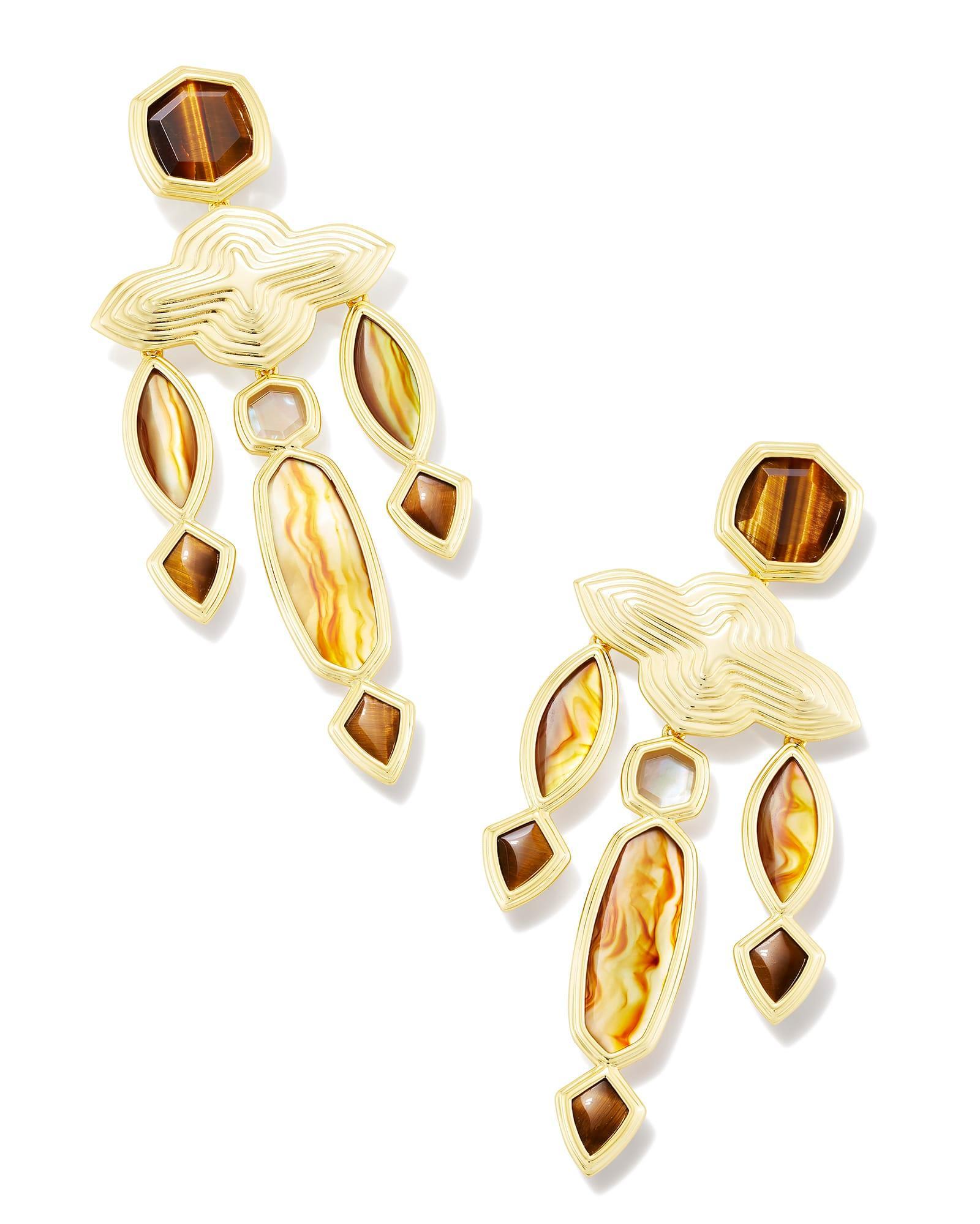 Monica Gold Statement Earrings in Brown Mix Product Image