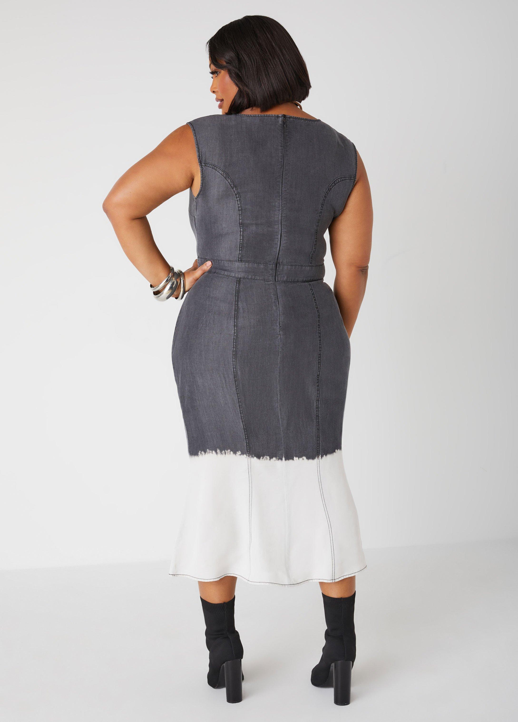 Plus Size Cutout Bleached Chambray Dress Ashley Stewart Product Image