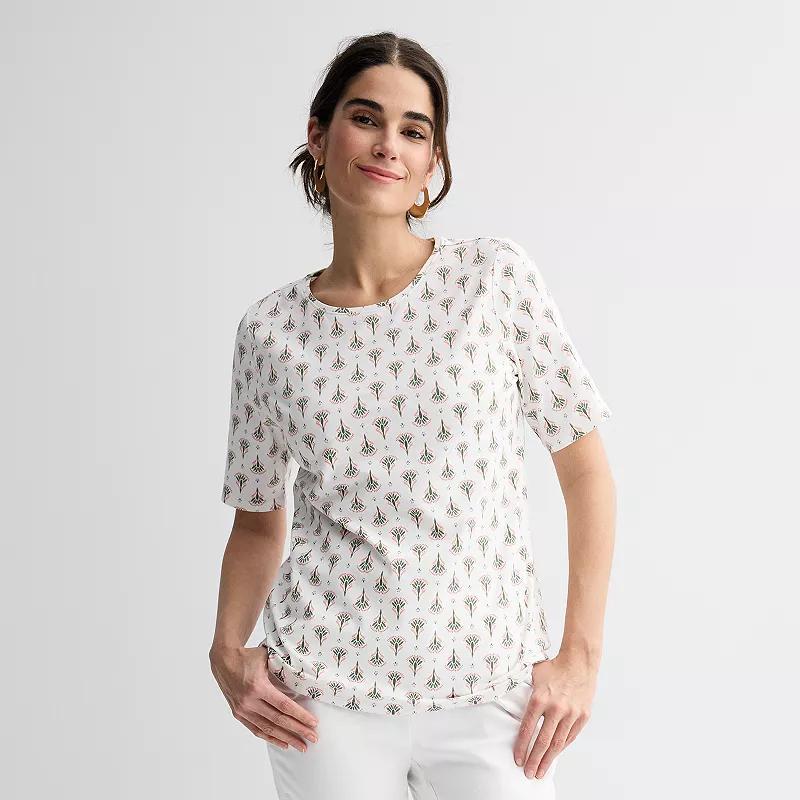 Women's Croft & Barrow® Elbow Sleeve Printed Basic Tee, Size: Medium, Blue Fan Tile Product Image