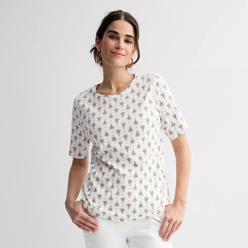 Women's Croft & Barrow® Elbow Sleeve Printed Basic Tee, Size: Medium, Blue Fan Tile Product Image
