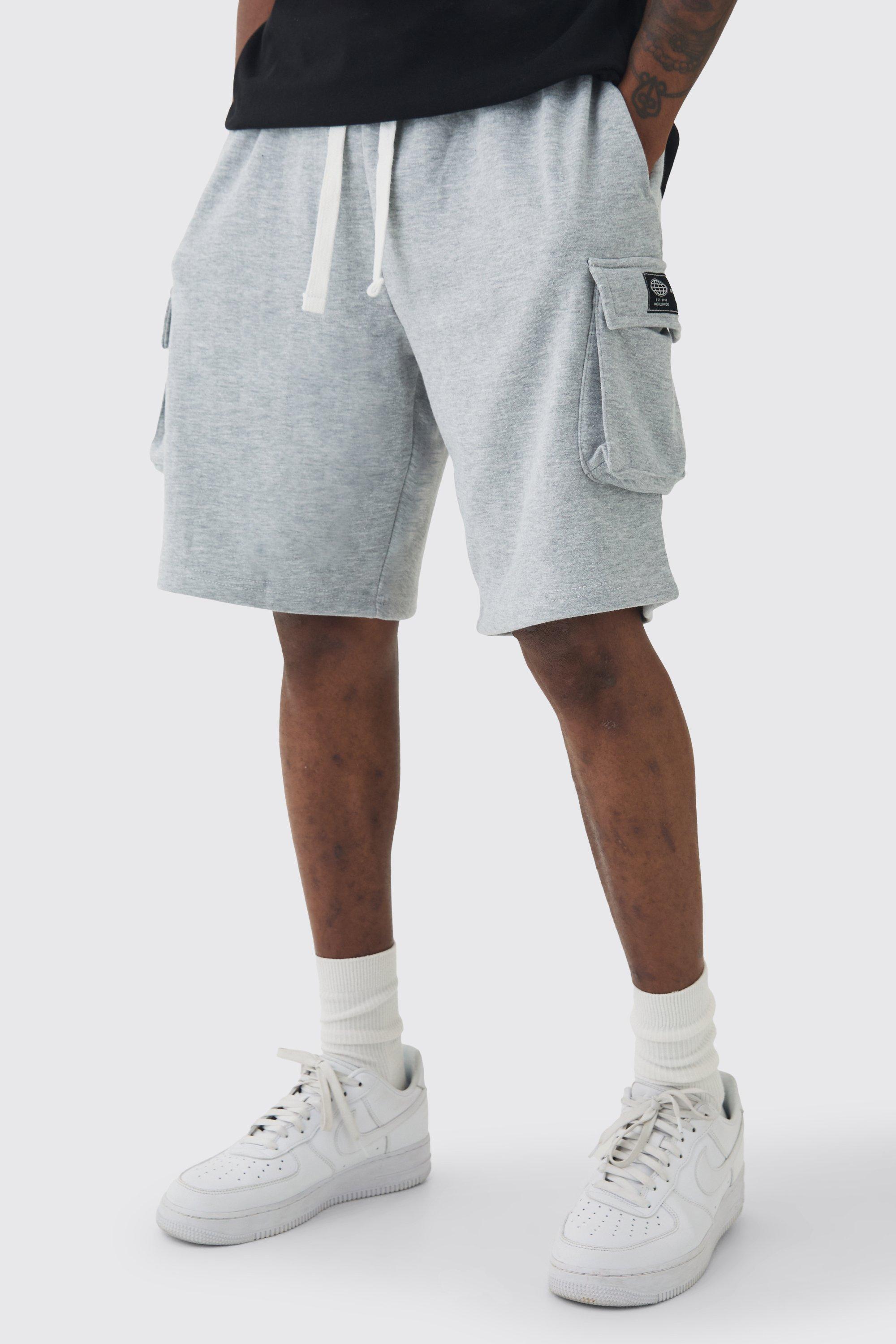 Mens Grey Tall Woven Tab Relaxed Fit Cargo Shorts, Grey Product Image