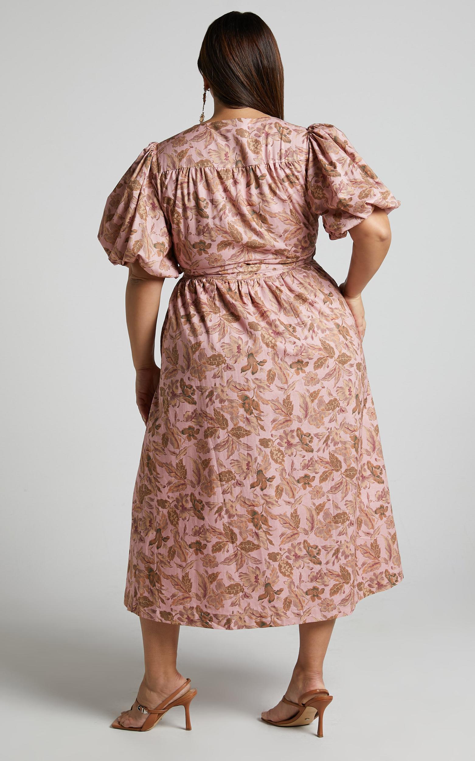 Amalie The Label - Franc Linen Puff Sleeve Wrap Midi Linen Dress in Vahala Print Product Image