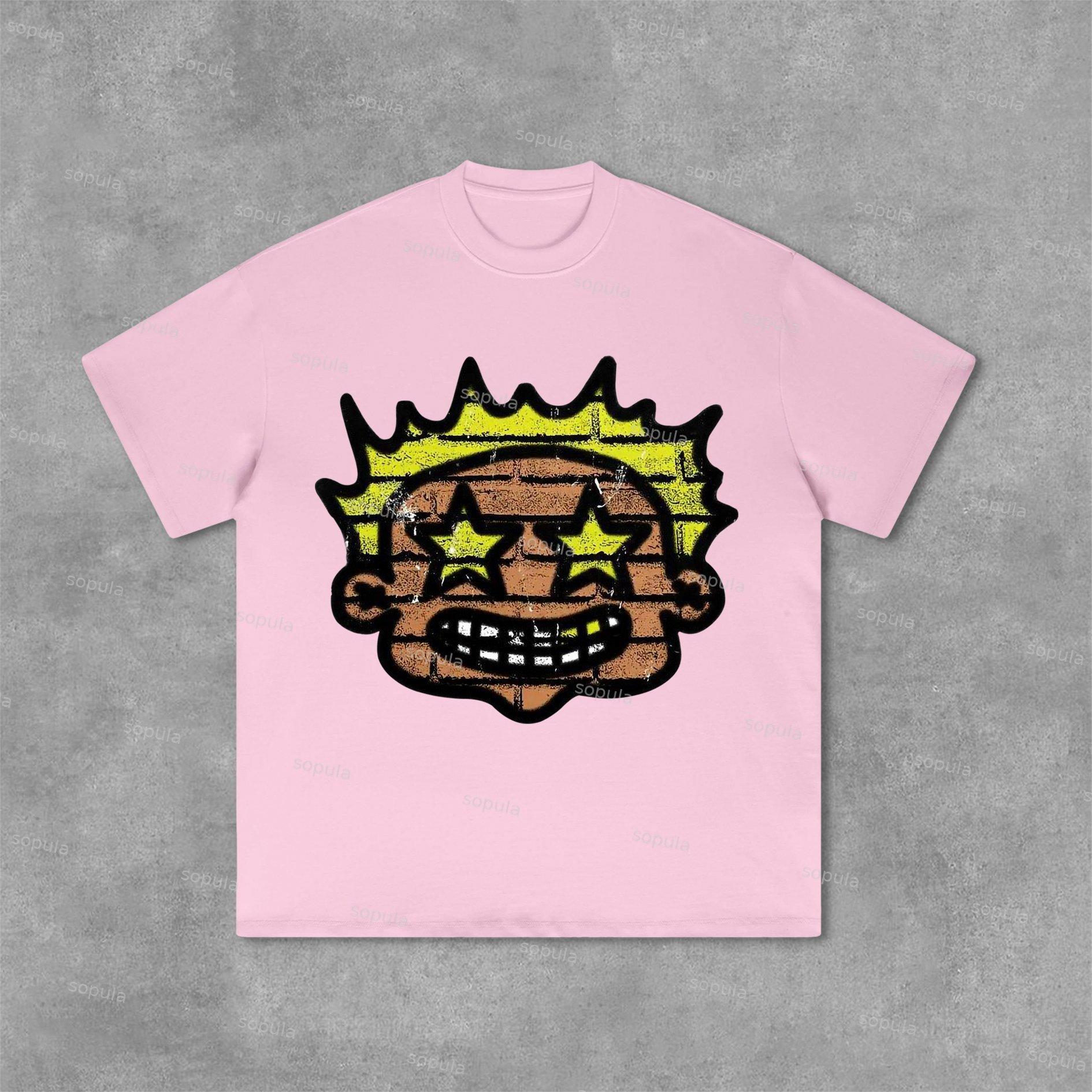 Sopula Fashion Cartoon Portrait Graphic Print Cotton T-Shirt Product Image