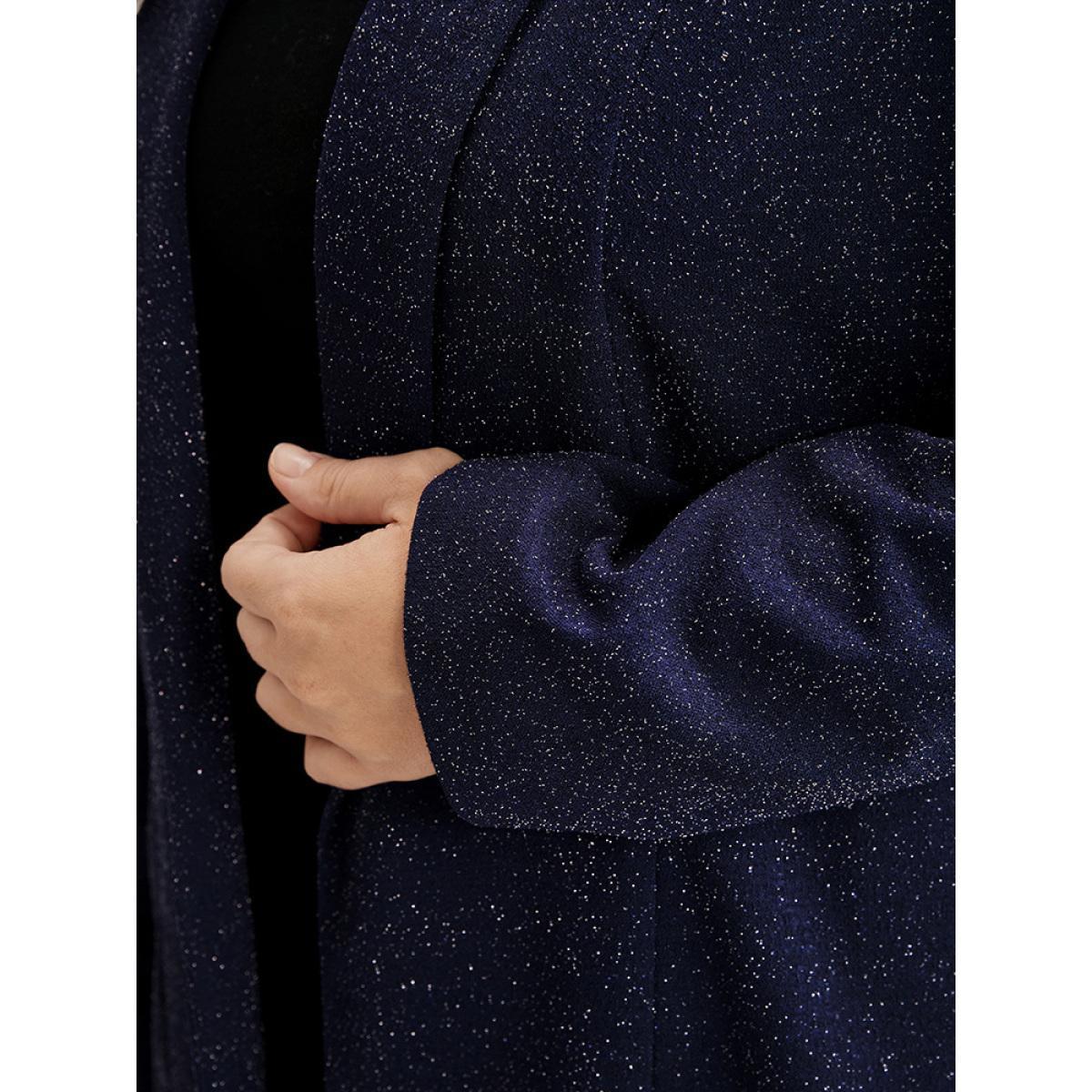 Plus Size Solid Sequin Open Front Blazer DarkBlue Women Going out Plain Pocket Sleeve Long Sleeve Suit Collar 28/5X Pocket Party Blazers BloomChic Product Image