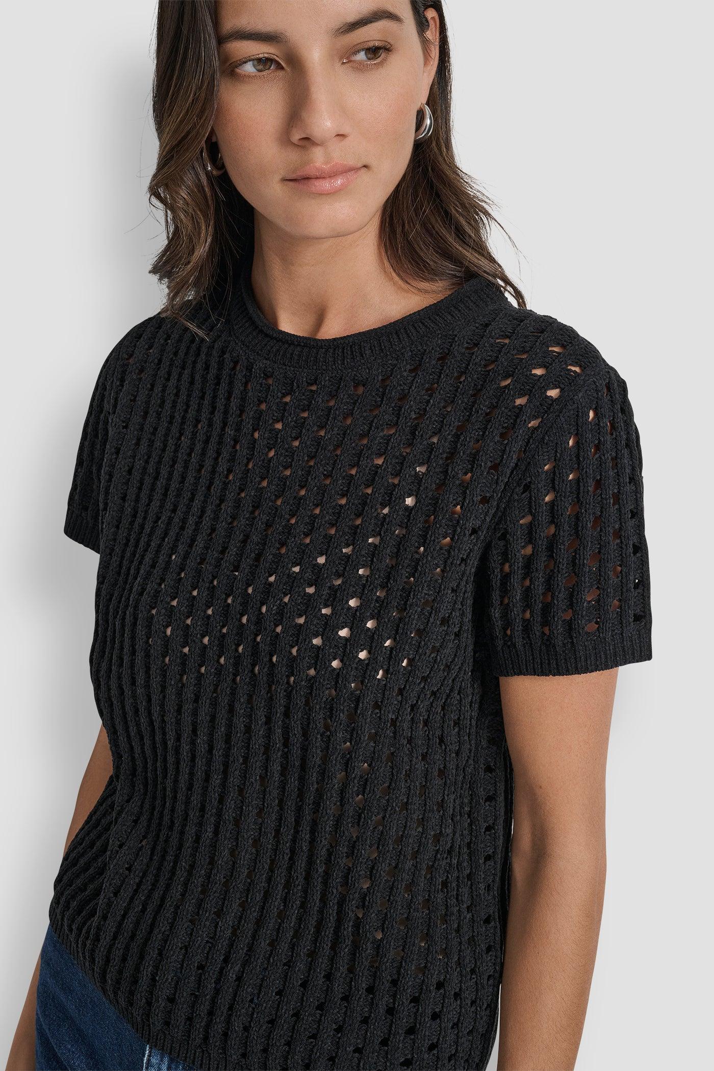 OPEN STITCH CREW NECK SHORT SLEEVE SWEATER Product Image