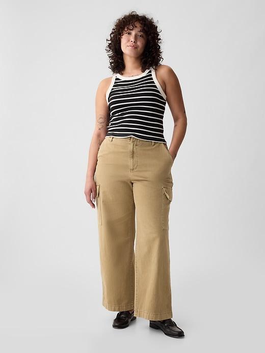 Mid Rise Loose Khaki Cargo Pants Product Image