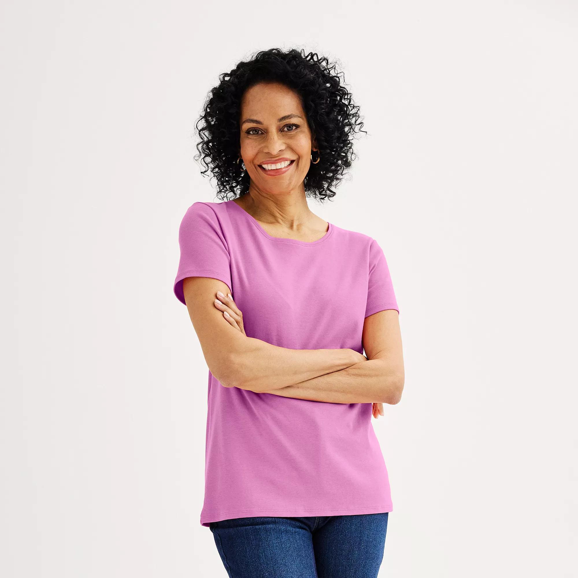 Petite Croft & Barrow® Essential Crewneck Tee, Women's, Size: Small Petite, Pink Wonder Product Image