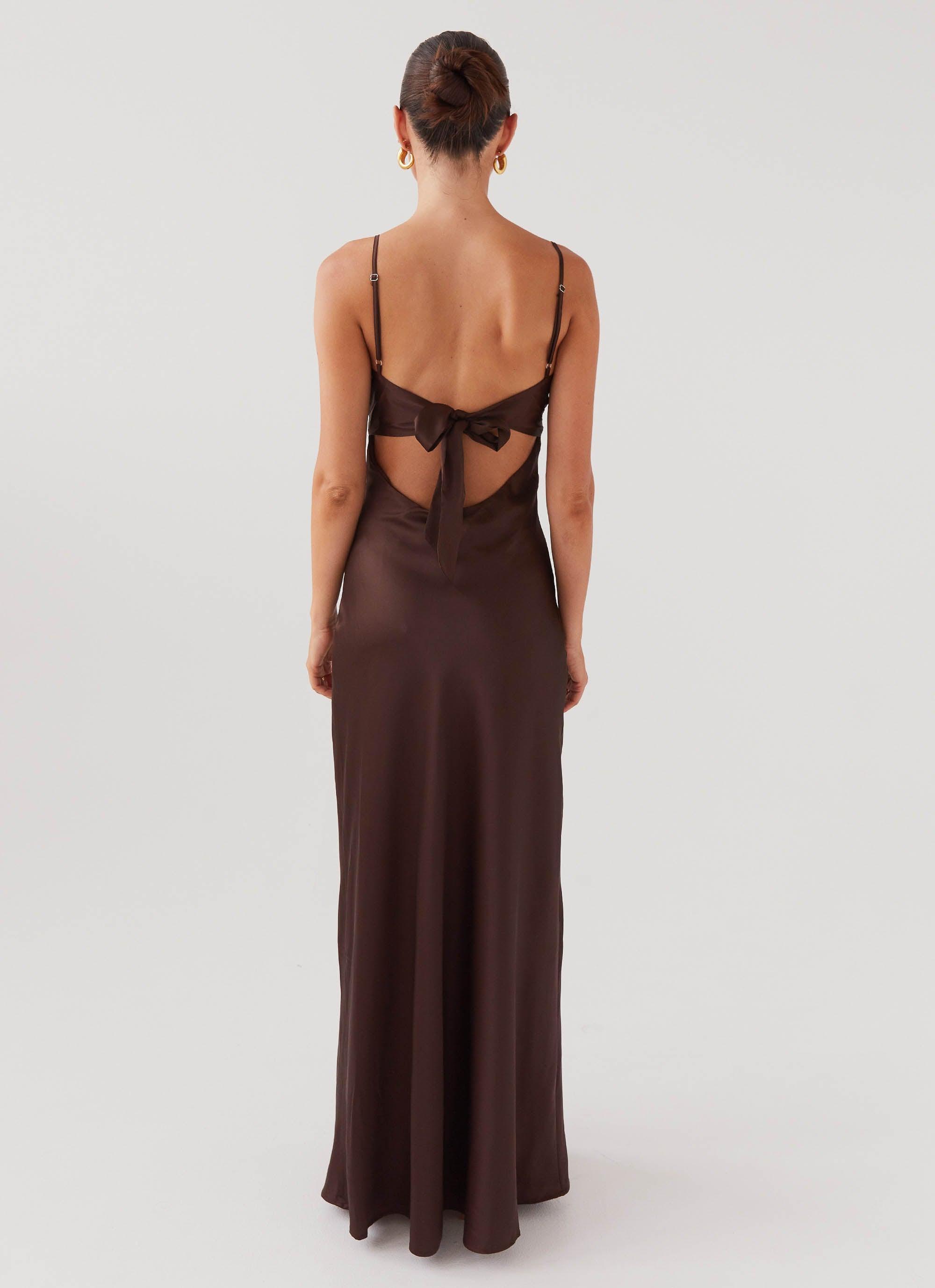 Flora Satin Maxi Dress - Chocolate Product Image