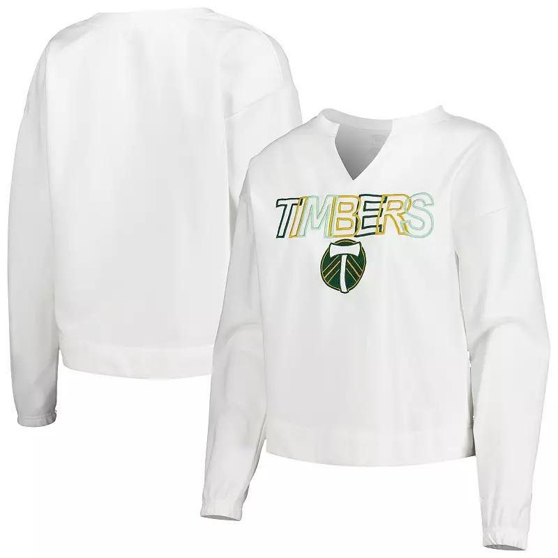 Women's Concepts Sport  White Portland Timbers Sunray Notch Neck Long Sleeve T-Shirt, Size: Small Product Image